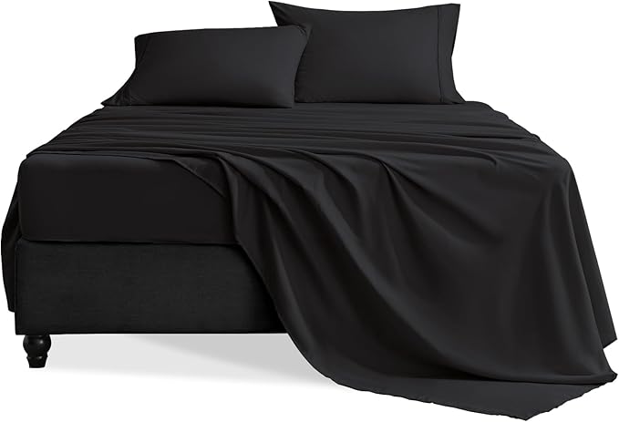 Full Size Bed Sheets Set, 4 Pieces Hotel Luxury Soft Microfiber Bed Sheets Set, Up to 16" Deep Pockets, Oeko-Tex Sheets with Elastic, Breathable, Wrinkle Free(Black,Full)