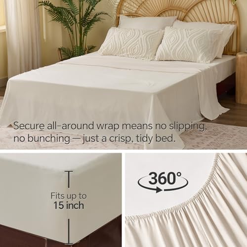 BEDELITE Twin Comforter Set 5 Pieces,Boho Bed in a Bag,Wavy-Cream White