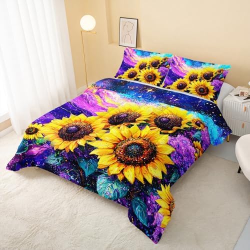 QOOMO Sunflowers Kids Comforter Set Queen Size