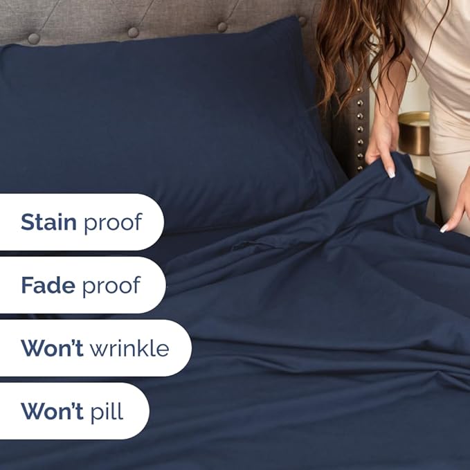 Split California King Bed Sheet Set - 5 Piece Split Cal King Size Sheets - Ultra-Soft, Breathable & Cooling - Comfy, Wrinkle & Fade Resistant - Fits 8" to 16" Inch Mattress w/ Deep Pockets - Navy Blue