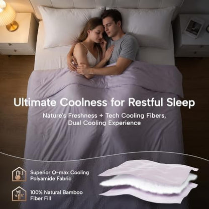 JSELF Cooling Comforter, 100% Viscose Derived from Bamboo Filling Summer Blanket for Hot Sleepers with Cool Fabric, Lightweight, Breathable & Machine Washable, 68"×90", Purple