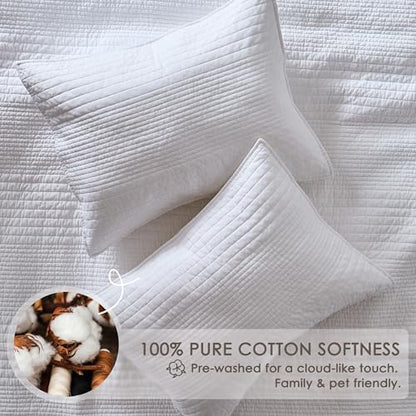 palassio Striped White 100% Cotton Quilt Twin Size Bedding Sets, Lightweight Crinkly Channel Pick Stitch Textured Bedspread Soft Shabby Chic Farmhouse Country Coverlet for All Season, 1 Sham