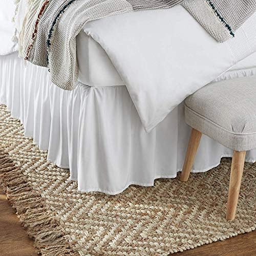 Mattress-Homes Ruffled Bed Skirt Split Corners with Platform, Tailored Fit Wrinkle Free Ultra-Soft Microfiber Dust Ruffle, Upto 21" Drop, Queen, White