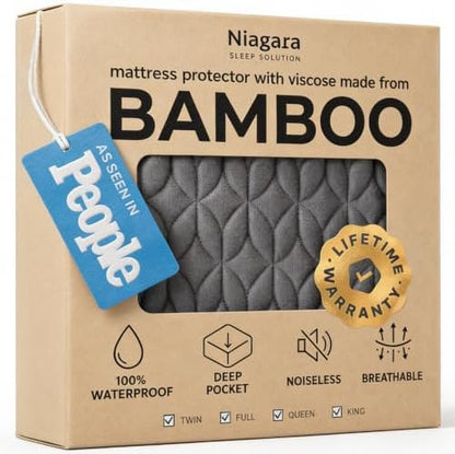 100% Waterproof Noiseless & Breathable Full Size Mattress Protector - Gray