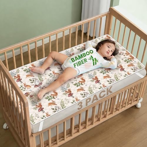 Crib Mattress Protector Viscose from Bamboo 3 Pack, 100% Waterproof Absorbent Crib Mattress Pad Cover for Baby & Toddler, Machine Washable Quilted Toddler Mattress Protector, 52''x28''