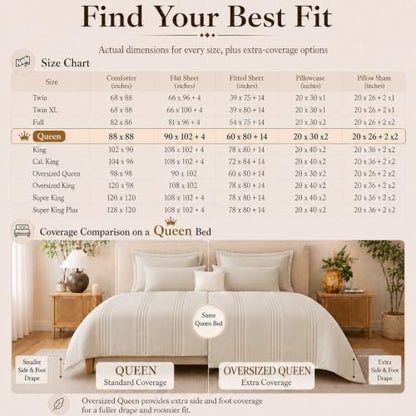 CozyLux Queen Comforter Set Beige - 7 Pieces Vertical Quilted Bed in a Bag