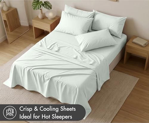 RUVANTI 100% Cotton Percale Sheets Split King Size, Sage Mist