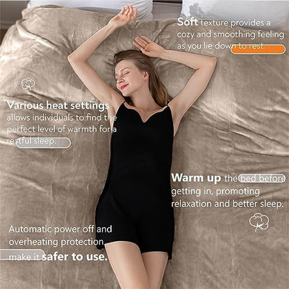 Wapaneus Electric Blanket 62”x84” Flannel Heated Blanket Twin Size with 5 Heating Settings 10 Hours Auto-Off, Fast-Heating, ETL Listed, Machine Washable, Mushroom