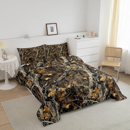 Feelyou Camo Comforter Set Queen Size for Men Boys Adults Kid Rustic Farmhouse Bedding Set Boho Cabin Hunting Down Comforter Forest Tree Camouflage Themed Room Decor Quilt Set 2 Pcs