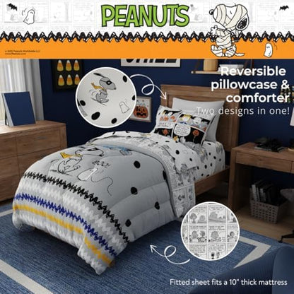 Franco Peanuts Snoopy Halloween Bedding Set, 4 Piece Super Soft Reversible Comforter and Sheet Set, Twin, (100% Officially Licensed Product) Collectibles