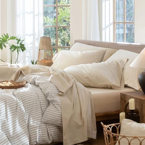 MooMee Sheet Set 100% Washed Cotton Linen-Like Extra Deep Pocket King