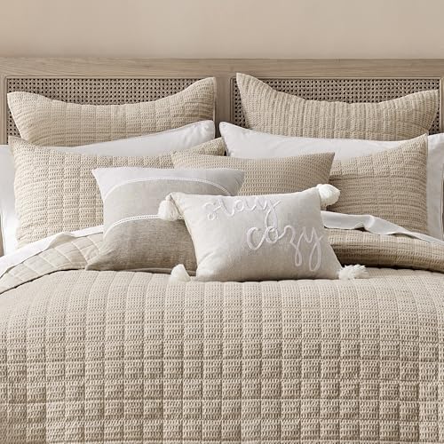 Levtex Home Cloud Waffle - Quilted Euro Sham Set of 2 - Waffle Weave - Flax Beige - (26x26in.), No Insert - Reversible - Cotton
