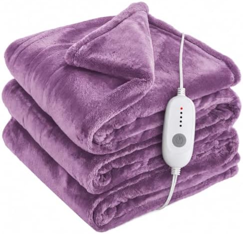 Eydna Electric Heated Blanket Full Size 72"x84",Fast Heating, Soft Plush Microplush for Bed & Couch, 10 Hours Auto Off 5 Heating Levels, Machine Washable, Gifts for Womens & Family-Light Purple