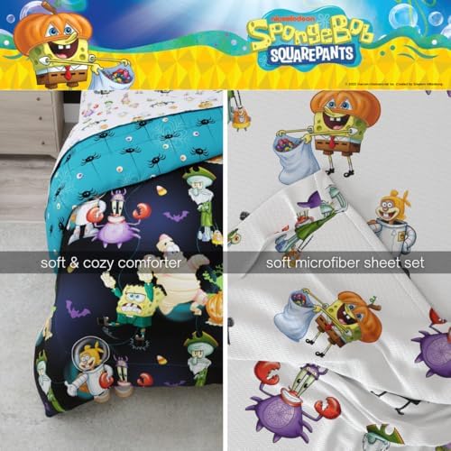 Spongebob Squarepants Kids Halloween Bedding 5 Piece Super Soft Cozy Reversible Comforter and Sheet Set with Sham, Twin, (Officially Licensed Product) By Franco