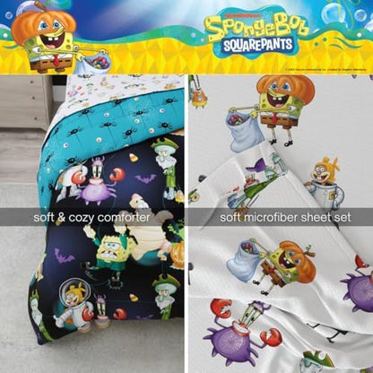 Spongebob Squarepants Kids Halloween Bedding 5 Piece Super Soft Cozy Reversible Comforter and Sheet Set with Sham, Twin, (Officially Licensed Product) By Franco