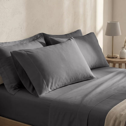 BIOWEAVES 100% Organic Cotton Sheets, 300 Thread Count 4-Piece GOTS Certified Bed Sheet Set Fits Mattress Upto 17" Deep Pocket, Soft & Silky Sateen Weave (California King, Stone)