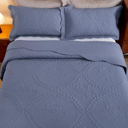EVENHUG Oversized King Bedspreads California King Quilt Set with Pillow Shams Extra Wide Large King Size Quilts Lightweight Coverlet Bedding Sets Blue 120"x120"