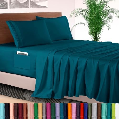 Elegant Comfort 4-Piece Bed Sheet Set - Luxury Bedding 1500 Premium Hotel Quality Microfiber, All Around Elastic 18-24 Inches Deep Fitted Sheet- Extra Deep Pocket Sheets, Full, Marine Teal