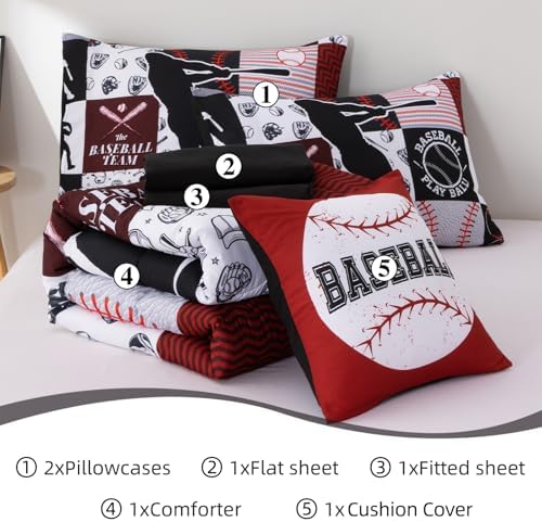 A Nice Night Sports Baseball Comforter Full Bedding Sets for Boys,Red