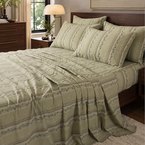 FADFAY 100% Cotton Twin XL Bed Sheet Set for College Dorms, Woven Jacquard Floral, Soft & Breathable, Deep Pocket Fitted Sheet, Envelope Pillowcase, Luxury Farmhouse & Cottagecore Bedding 4Pcs