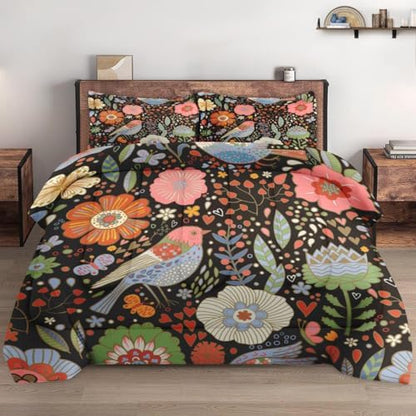 Pamnest Comforter Set King Size, Retro Floral Bird Soft 3 Pcs Bedding for Kids and Adults, Vintage Chinese Flower Comforter Set with 2 Pillowcases, for Bedroom Bed Decor