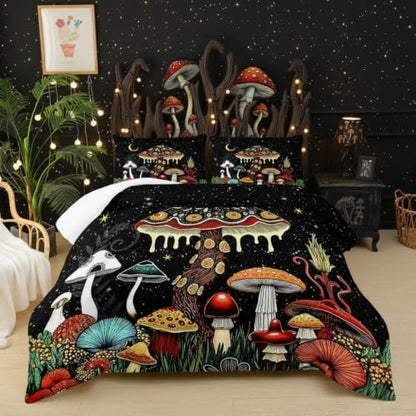 Mushroom Comforter King Bed Set，King Size Mushroom Bedding Set，with 1 Comforter with 2 Pillow Case