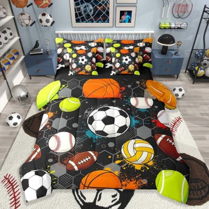 Feelyou Soccer Baseball Football Comforter Set with Sheets 7 Piece Full