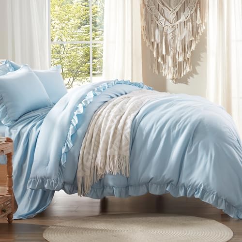 Anluoer Twin Comforter Set 5 Piece,Ruffle Bed in a Bag Twin Bedding Sets