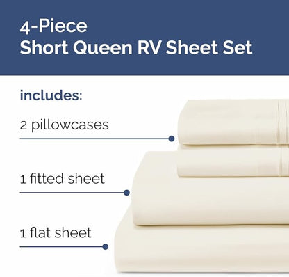 Short Queen Size 4 Piece Sheet Set - RV Short Queen, Soft, Breathable & Cooling Bed Sheets Set w/ Deep Pockets - Hotel Luxury Bedding for Women, Men, Kids, Teens, Boys & Girls - Oeko-Tex - Off White