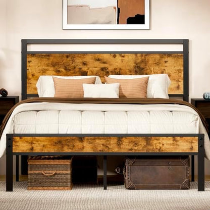 Z-hom Upgraded Full Size Bed Frame, Heavy Duty Metal Sturdy Full Bed Frame with Modern Wood Headboard & Footboard, Stable Platform Bed Furniture Bed Storage, No Noise, No Box Springs, Vintage Brown