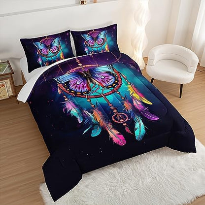 HOSIMA Dream Catcher Comforter Set 3Pcs,Boho Comforter Full Size for Teens Adults Girls Room Decor Native American Gypsy Butterfly Bedding Indian Hippie Feather Comforter.