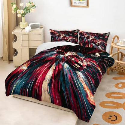AILONEN Full Comforter Set 3 Piece, Red Motorsport Motion Abstract, Smooth Microfiber Down Alternative Quilt with 2 Pillowcases for Contemporary Guest Room