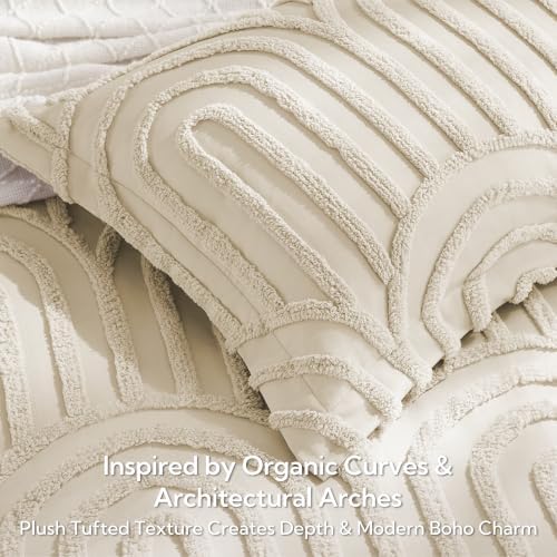 MR&HM Queen Comforter Set Boho 7pcs, Beige Weatern Arch Tufted Bedding Set