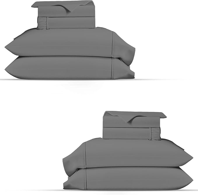 TEXAS LINEN CO. 100% Organic Cotton Percale Sheets Twin XL Size Pack or 2 - Soft & Crisp Organic Cotton Sheets Twin XL Size (6 PC, Dark Grey), Dorm Room Percale Weave Bed Sheet Set, GOTS Certified