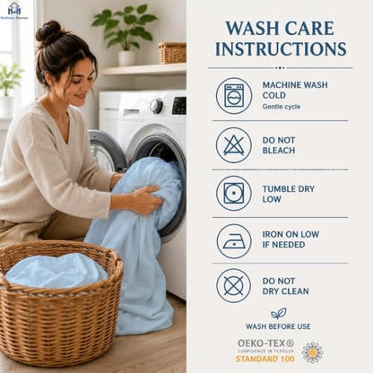 Mattress-Homes Premium Collection, 7 PC Split Sheet Set, 100% Egyptian Cotton Crisp Fits Mattress Up to 18" DEEP Pocket, King Size, Machine Wash, Extra-Soft Breathable Sheets in Light Blue Solid