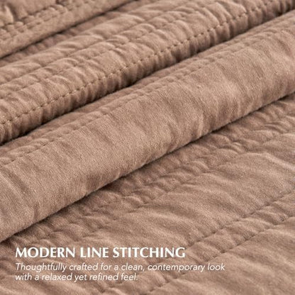 EVERGRACEHOME 100% Cotton Modern Lines Quilt Set Queen Size, Rose Dust