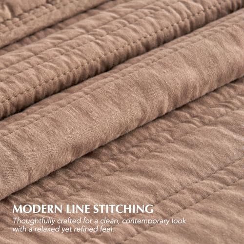 EVERGRACEHOME 100% Cotton Modern Lines Quilt Set King Size, Rose Dust