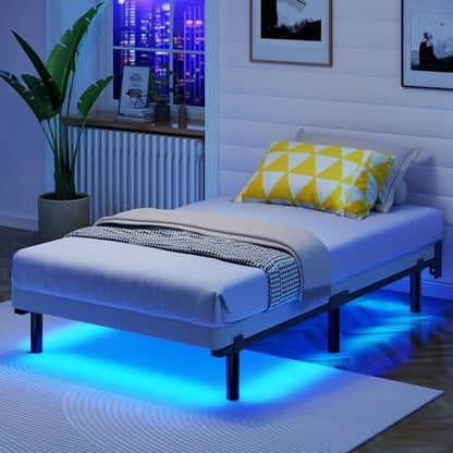 Twin Bed Frame with LED Lights, 7 Inch Heavy Duty Metal Base for Box Spring