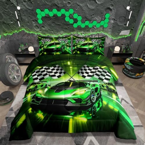 Feelyou Boys Sports Car Kids Comforter Set King Size Speed Race Car Bedding Set Racing Extreme Sports Duvet Quilt for Kids Boys Girls Bedroom Automobile Decor Microfiber Ultra Soft Breathable
