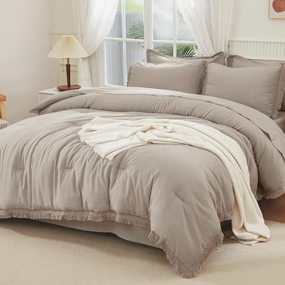 Andency Queen Comforter Set, 7 Pieces Wheat Green Bedding