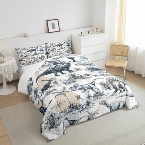Erosebridal Kids Dinosaur Comforter Set, Dino Palm Tree Bedding Set Twin Size for Boys Teens Adult Bedroom, Ancient Animal Duvet Sets Mountain Tropical Botanical Quilted Duvet with 1 Pillow Case