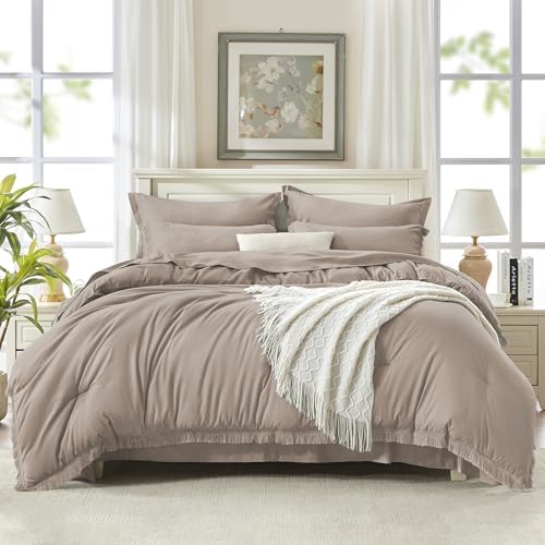 Andency King Comforter Set, 7 Pieces Khaki Bedding