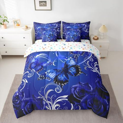 Feelyou Cute Butterfly Comforter Set Queen Size 7 Pieces 3D Butterflies
