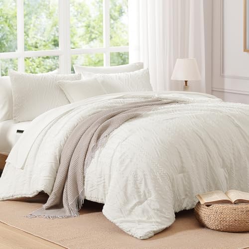 Full Size Comforter Set White Tufted Boho Bedding Sets Farmhouse 7 Pieces