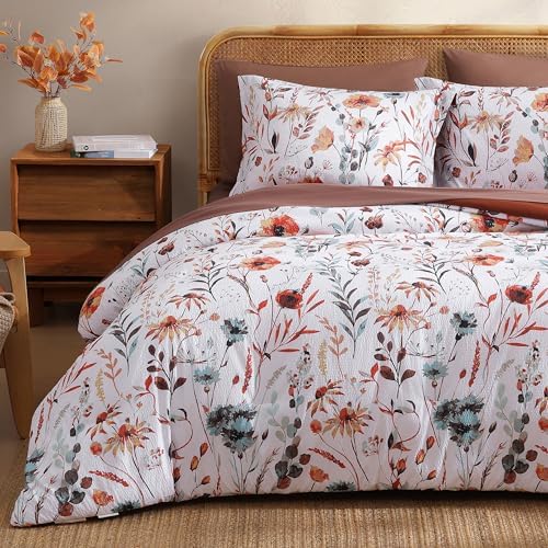 Queen Comforter Set - 7 Pieces Soft Floral Bed in a Bag Queen Bedding Sets