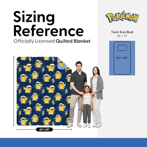 Northwest Pokémon Electric Captain Quilted Throw Blanket, Pikachu Adventure Artwork, Soft and Comfy for Bedding for Bed Couch, 60 x 80 inches