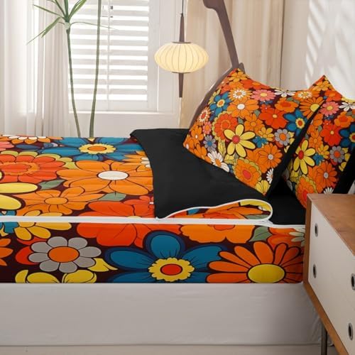 Feelyou Floral Groovy Hippie Comforter Set Queen Size Kids Boys Girls