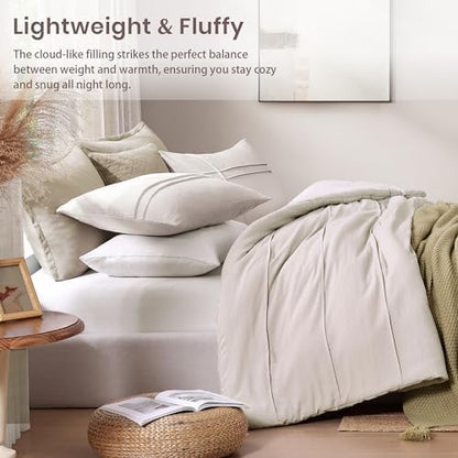 Beige Boho Twin XL Comforter Set, 2 Piece Pinch Pleat Boho Bedding Sets, Dorm Twin XL Comforter for College Girls Boys(Beige,66"*90")