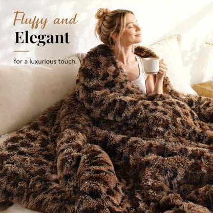 Smoofy Fluffy King Size Comforter Set Leopard Print Faux Fur Comforter 3Pcs