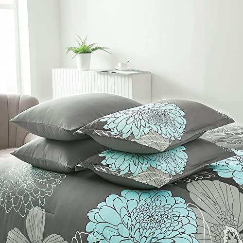 Yiran 7 Pieces Bed in a Bag Floral Comforter Set Green Flowers Bedding Set Soft Microfiber King Boho Comforter Sets with 1 Comforter 1 Flat Sheet 1 Fitted Sheet 2 Pillowshams and 2 Pillowcases